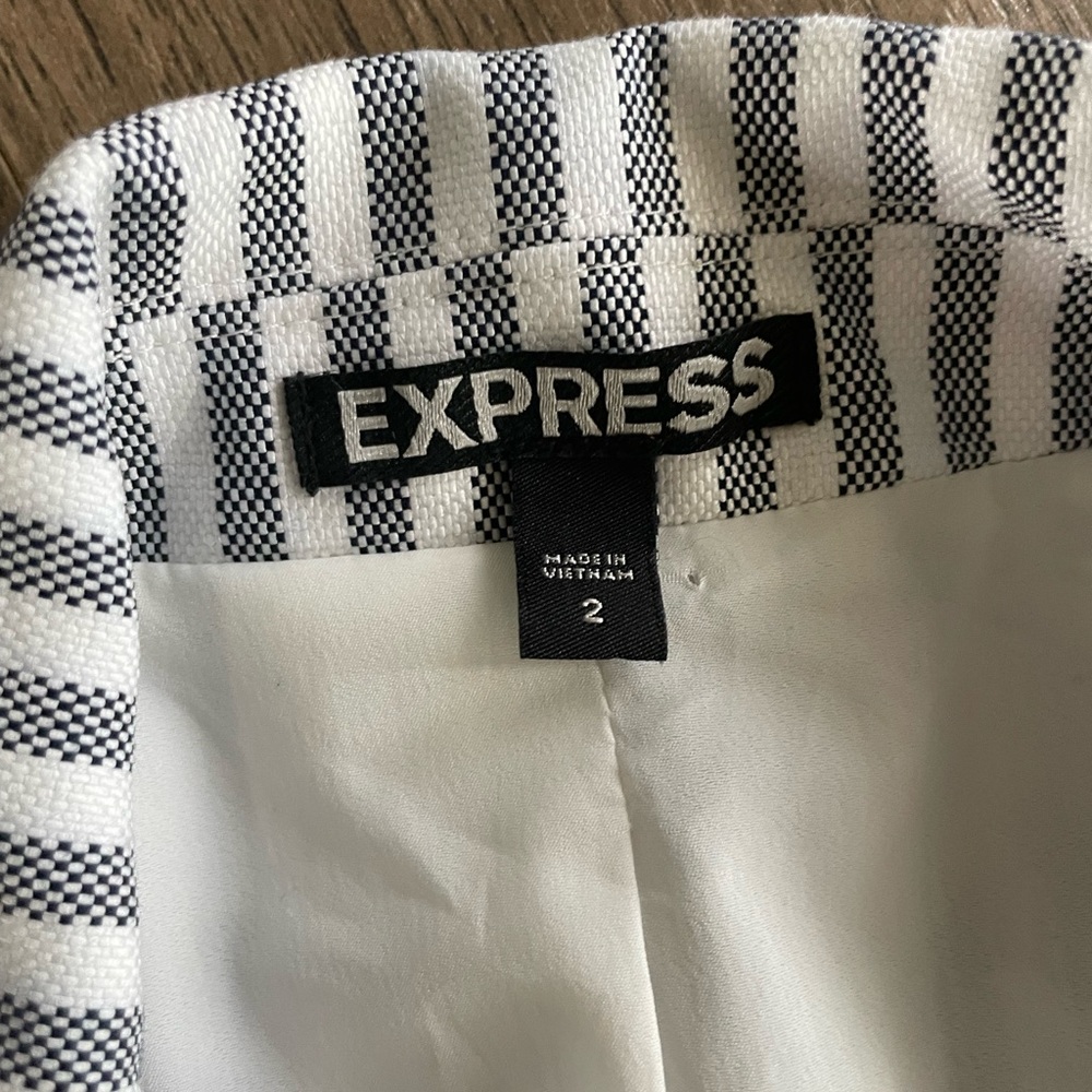 Express Striped Blazer Womens 2 Gray White Nautical Coastal Preppy Jacket - Picture 3 of 6